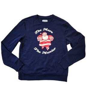 Old Navy Crew Neck Santa The More the Merrier Navy Blue Sweatshirt Medium